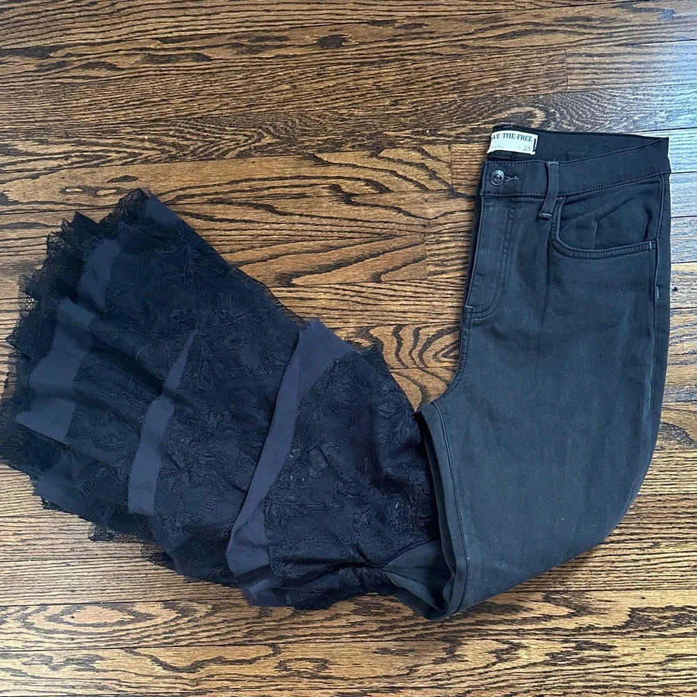 Free People Black Lace Flare Jeans - Picture 1 of 4
